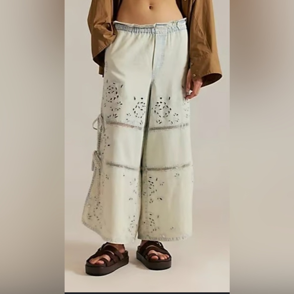 Free People Women's Light Blue Wide-Leg Pants